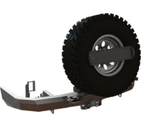 Бампер силовой задний STC Toyota Fortuner 2015+ с квадратом под фаркоп, кронштейном крепления запасного колеса по центру и кронштейном крепления гос номера STC-TF15-BR-C1