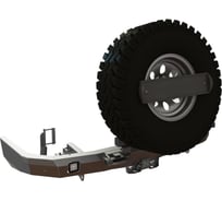 Бампер силовой задний STC Toyota Fortuner 2015+ с квадратом под фаркоп, кронштейном крепления запасного колеса по центру, кронштейном крепления гос номера и фарами заднего хода/ПТФ STC-TF15-BR-C1-L2