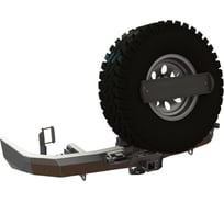 Бампер силовой задний STC Toyota Fortuner 2015+ с квадратом под фаркоп, площадкой под лебедку, кронштейном запасного колеса по центру, кронштейном гос номера и фарами заднего хода/ПТФ STC-TF15-BR-W-C1