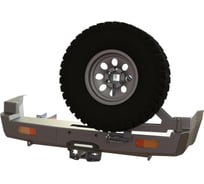 Бампер силовой задний STC Nissan Patrol Y61 1997+ с квадратом под фаркоп, площадкой для лебедки, кронштейном крепления запасного колеса справа (под штатные фары) STC-NPY61-BR-W-С2