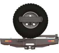 Бампер силовой задний STC Mitsubishi L200 2013-2015 (длинный кузов) с квадратом под фаркоп, площадкой под лебедку, кронштейнами запасного колеса по центру, гос номера, дублирующими фонарями STC-ML200/13-BR-W-C1-L1