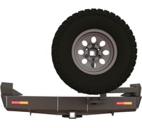 Бампер силовой задний STC Mitsubishi Pajero Sport 1996-2008 с квадрат под фаркоп, кронштейном крепления запасного колеса по центру, кронштейном крепления гос номера и дублирующими фонарями STC-MPS1-BR-C1-L1