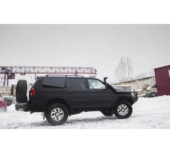 Бампер силовой задний STC Mitsubishi Pajero Sport 1996-2008 с квадрат под фаркоп, кронштейном крепления запасного колеса по центру, кронштейном крепления гос номера и дублирующими фонарями STC-MPS1-BR-C1-L1