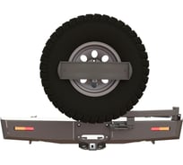 Бампер силовой задний STC Toyota Hilux 2005-2014 с квадратом под фаркоп,кронштейном крепления запасного колеса по центру, кронштейном крепления гос номера и дублирующими фонарями STC-TH05-BR-W-С1-L1