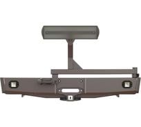 Бампер силовой задний STC Toyota Hilux 2005-2014 с квадратом под фаркоп,кронштейном крепления запасного колеса по центру, кронштейном крепления гос номера и фарами заднего хода/ПТФ STC-TH05-BR-W-С1-L2