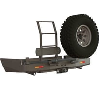 Бампер силовой задний STC Toyota Land Cruiser 100 с квадратом под фаркоп,кронштейном крепления запасного колеса справа, кронштейн лестница слева и дублирующими фонарями STC-TLC100-BR-C2C5-L1