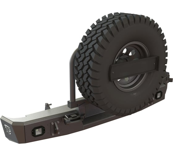Бампер силовой задний STC Toyota Tundra 2006-2013 кронштейном крепления запасного колеса по центру (УСИЛЕННАЯ), кронштейном крепления гос номера и фарами заднего хода/ПТФ STC-TT06-BR-C1-L2 HD