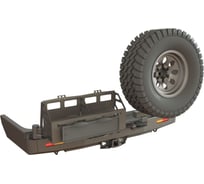 Бампер силовой задний STC Toyota Land Cruiser 80 с квадратом под фаркоп, кронштейном крепления запасного колеса справа, калиткой для 2-х канистр слева и дублирующими фонарями STC-TLC80-BR-C2C4-L1