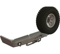 Бампер силовой задний STC Toyota Land Cruiser 80 с квадратом под фаркоп, площадкой для лебедки, кронштейном крепления запасного колеса справа и фарами заднего хода/ПТФ STC-TLC80-BR-W-C2-L2