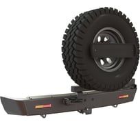 Бампер силовой задний STC Toyota Land Cruiser Prado 120 с квадратом под фаркоп, кронштейном крепления запасного колеса по центру, кронштейном крепления гос номера и дублирующими фонарями STC-TLCP120-BR-C1-L1