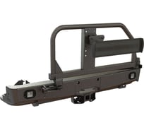 Бампер силовой задний STC Toyota Hilux 2015+ с квадратом под фаркоп, площадкой под лебедку, кронштейном запасного колеса по центру (УСИЛЕННАЯ), кронштейном гос номера и фарами заднего хода/ПТФ STC-TH15-BR-W-С1-L2 HD