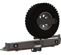 Бампер силовой задний STC Toyota Hilux 2015+ с квадратом под фаркоп,площадкой под лебедку, кронштейном запасного колеса по центру, кронштейном гос номера и фарами заднего хода/ПТФ STC-TH15-BR-W-С1-L2