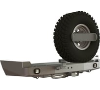 Бампер силовой задний STC Toyota Land Cruiser 100 с квадратом под фаркоп, площадкой для лебедки, кронштейном крепления запасного колеса по центру, кронштейном крепления гос номера и фарами заднего хода/ПТФ STC-TLC100-BR-W-C1-L2