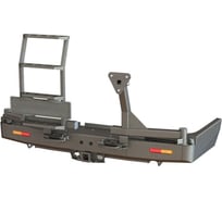 Бампер силовой задний STC Toyota Land Cruiser 80 с квадратом под фаркоп, кронштейном крепления запасного колеса справа, калиткой лестницей слева и дублирующими фонарями STC-TLC80-BR-C2C5-L1