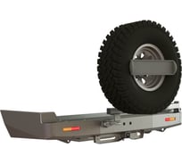 Бампер силовой задний STC Toyota Land Cruiser 100 с квадратом под фаркоп, площадкой для лебедки, кронштейном крепления запасного колеса по центру, кронштейном крепления гос номера и дублирующими фонарями STC-TLC100-BR-W-C1-L1