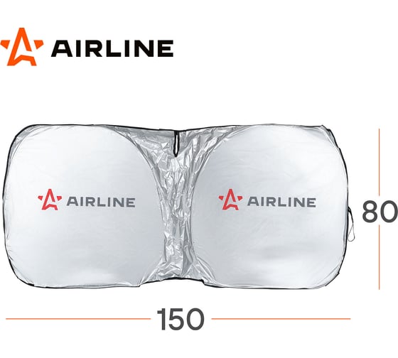 Шторка солнцезащитная на лобовое стекло (экран) Airline 80x150 см, c креплением на зеркало, черный/серый ADSS009