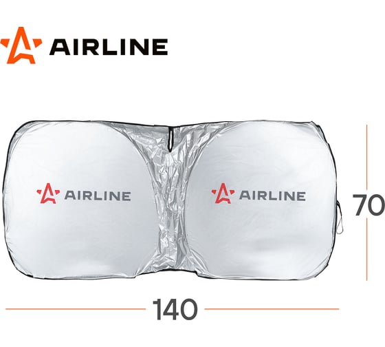 Шторка солнцезащитная на лобовое стекло Airline (экран) 70x140 см, складная, c креплением на зеркало, черный/серый ADSS007