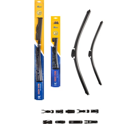 Комплект бескаркасных щеток стеклоочистителя 650/340 мм, 10 адаптеров KRAFT 830894