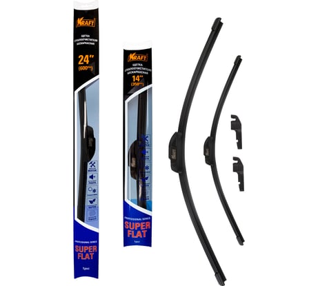 Комплект бескаркасных щеток стеклоочистителя TEFLON 600/340 мм, 1 адаптер KRAFT 830917