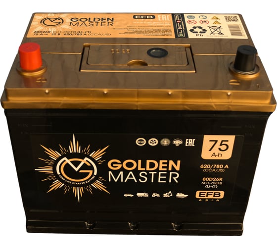 АКБ GOLDEN MASTER EFB ASIA 6СТ-75 (L)-(1) 620А 260x175x225 мм 4657819154903