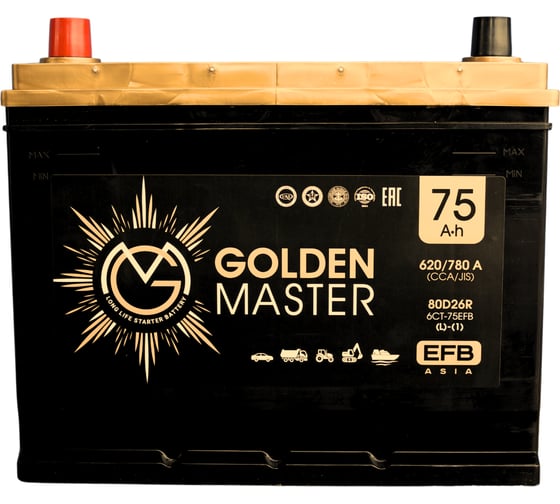 АКБ GOLDEN MASTER EFB ASIA 6СТ-75 (L)-(1) 620А 260x175x225 мм 4657819154903