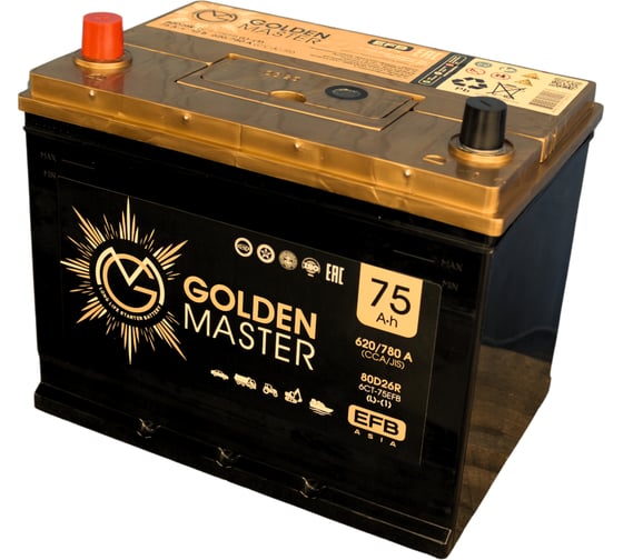 АКБ GOLDEN MASTER EFB ASIA 6СТ-75 (L)-(1) 620А 260x175x225 мм 4657819154903