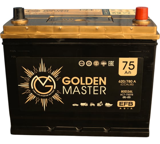 АКБ GOLDEN MASTER EFB ASIA 6СТ-75 (R)-(0) 620А 260x175x225 мм 4657819154910