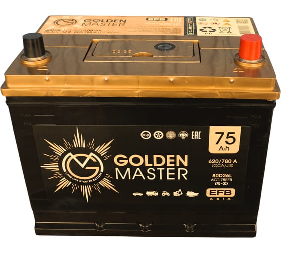 АКБ GOLDEN MASTER EFB ASIA 6СТ-75 (R)-(0) 620А 260x175x225 мм 4657819154910