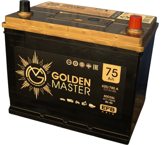 АКБ GOLDEN MASTER EFB ASIA 6СТ-75 (R)-(0) 620А 260x175x225 мм 4657819154910