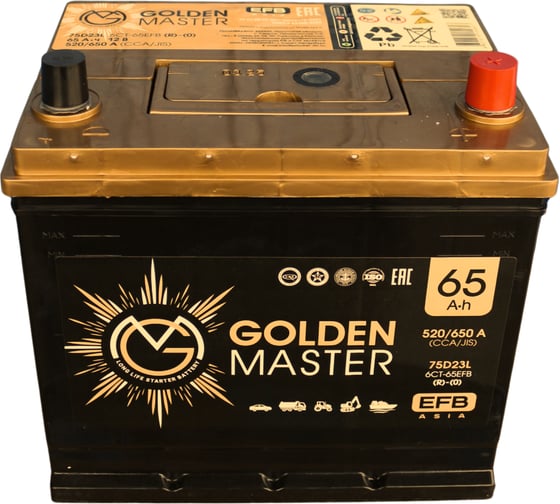 АКБ GOLDEN MASTER EFB ASIA 6СТ-65 (R)-(0) 520А 232x175x225 мм 4657819154897