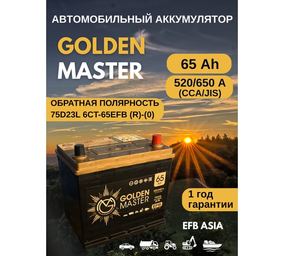 АКБ GOLDEN MASTER EFB ASIA 6СТ-65 (R)-(0) 520А 232x175x225 мм 4657819154897
