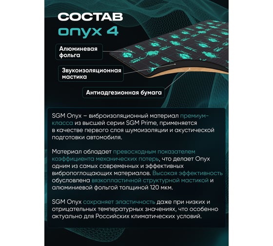 Виброизоляция SGM Premium Prime Onyx 4, упаковка - 5 листов (большие листы 0.5х0.7) SGM.ONYX.4.5