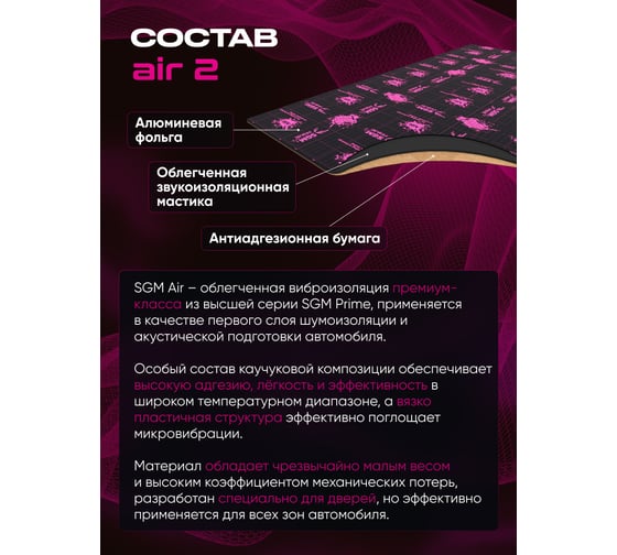 Виброизоляция SGM Premium Prime Аir 2, упаковка 5 листов (большие листы 0.5х0.7 м) SGM.AIR.2.5