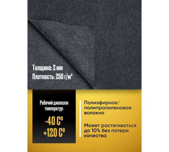 Карпет акустический SGM без клея графит 1 лист (1,5x1,0 м / 2 мм) Звукоизоляция ткань Маделин/ Шумка SGM.K.GRA.150X100.1