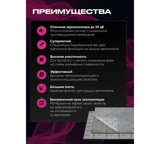 Шумоизоляция SGM Premium Prime Barrier Roof, 2 листа (большие листы 0.5х0.75 м/ 10 мм) SGM.RF.2