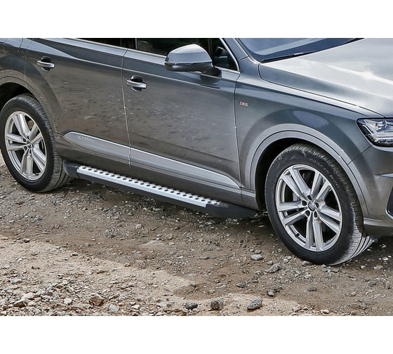 Пороги на автомобиль Rival Bmw-Style круг для Audi Q7 II 2015-2020-н.в., 193 см, 2 шт., алюминий D193AL.0304.1