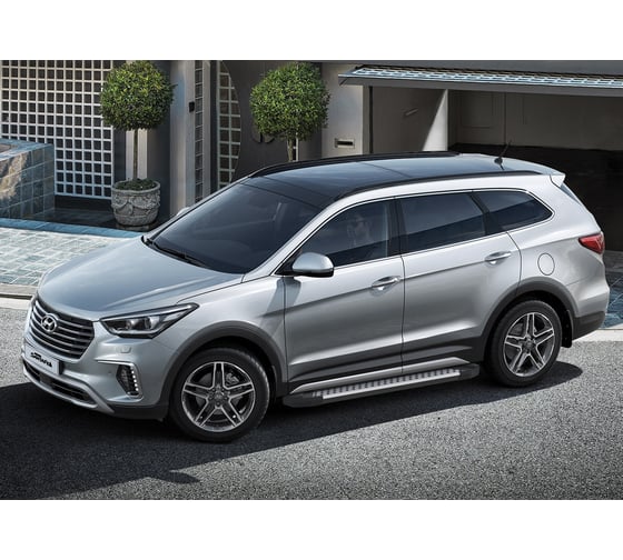 Пороги на автомобиль Rival Bmw-Style круг для Hyundai Grand Santa Fe 2013-2018 г.в., 180 см, 2 шт., алюминий D180AL.2306.2