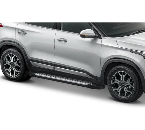 Пороги на автомобиль Rival Bmw-Style круг для Kia Seltos 2020-н.в./Soul III 2019-н.в., 180 см, 2 шт., алюминий D180AL.2805.1