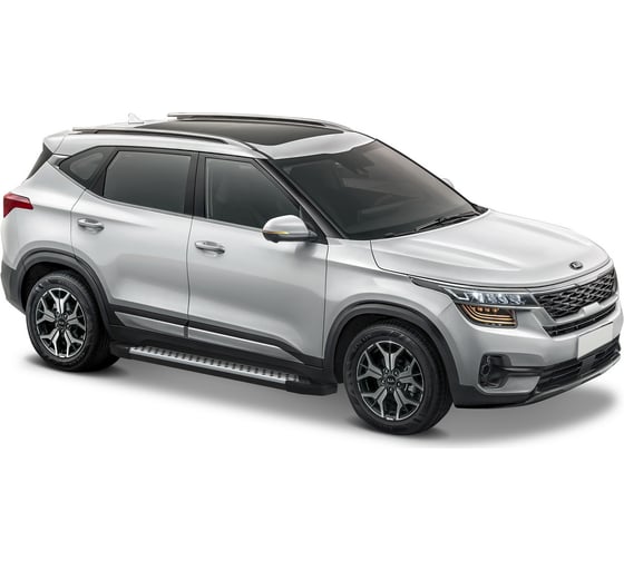 Пороги на автомобиль Rival Bmw-Style круг для Kia Seltos 2020-н.в./Soul III 2019-н.в., 180 см, 2 шт., алюминий D180AL.2805.1