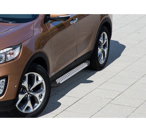 Пороги на автомобиль Rival Bmw-Style круг для Kia Sorento III Prime 2015-2017 г.в., 180 см, 2 шт., алюминий D180AL.2803.3