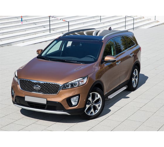 Пороги на автомобиль Rival Bmw-Style круг для Kia Sorento III Prime 2015-2017 г.в., 180 см, 2 шт., алюминий D180AL.2803.3
