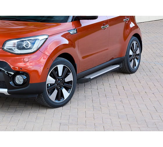 Пороги на автомобиль Rival Bmw-Style круг для Kia Soul II рестайлинг 2017-2019 г.в., 173 см, 2 шт., алюминий D173AL.2804.1