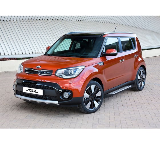 Пороги на автомобиль Rival Bmw-Style круг для Kia Soul II рестайлинг 2017-2019 г.в., 173 см, 2 шт., алюминий D173AL.2804.1