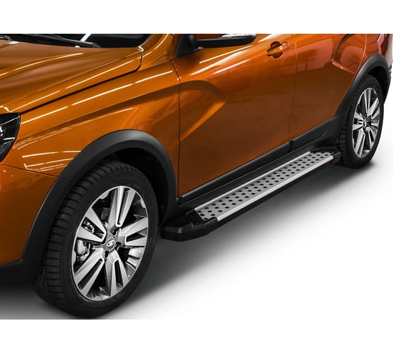 Пороги на автомобиль Rival Bmw-Style круг для Lada Vesta Cross универсал 2017-н.в., 180 см, 2 шт., алюминий D180AL.6003.1