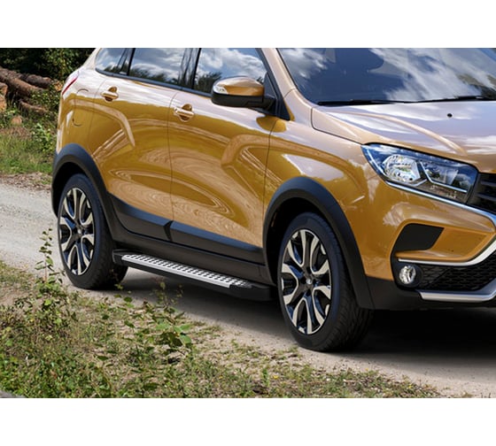 Пороги на автомобиль Rival Bmw-Style круг для Lada Xray Cross 2018-н.в., 173 см, 2 шт., алюминий D173AL.6005.1