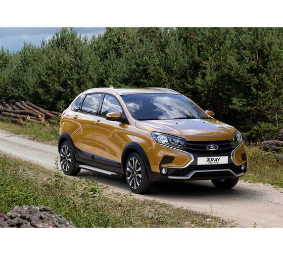 Пороги на автомобиль Rival Bmw-Style круг для Lada Xray Cross 2018-н.в., 173 см, 2 шт., алюминий D173AL.6005.1