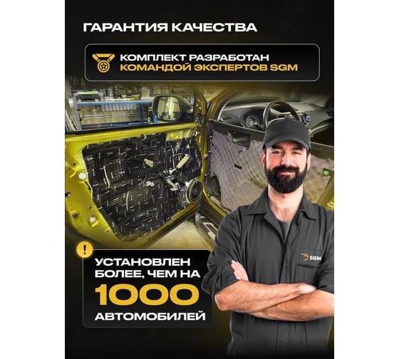 Комплект шумоизоляция для 2 дверей автомобиля в 3 слоя от SGM - виброизоляция Base 2, шумоизоляция Виолон Гамма 15, антискрипная лента SGM.2DRS.BS