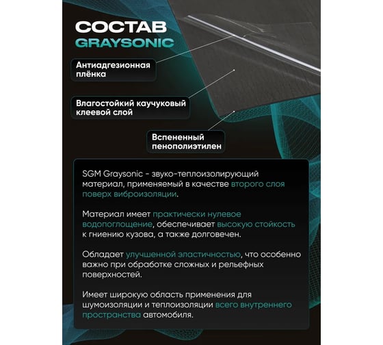 Шумоизоляция SGM для автомобиля Graysonic, 5 листов (0.65х0.5м) SGM.GS.5