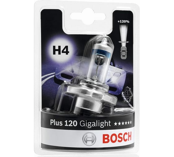 Автолампа BOSCH H4 12V 60/55W GIGALIGHT+120 1шт, блистерная упаковка 1987301109