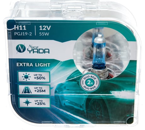 Лампа Nord-Yada H11 12V 55W EXTRA LIGHT +50 % Plastic case, 2шт 907367